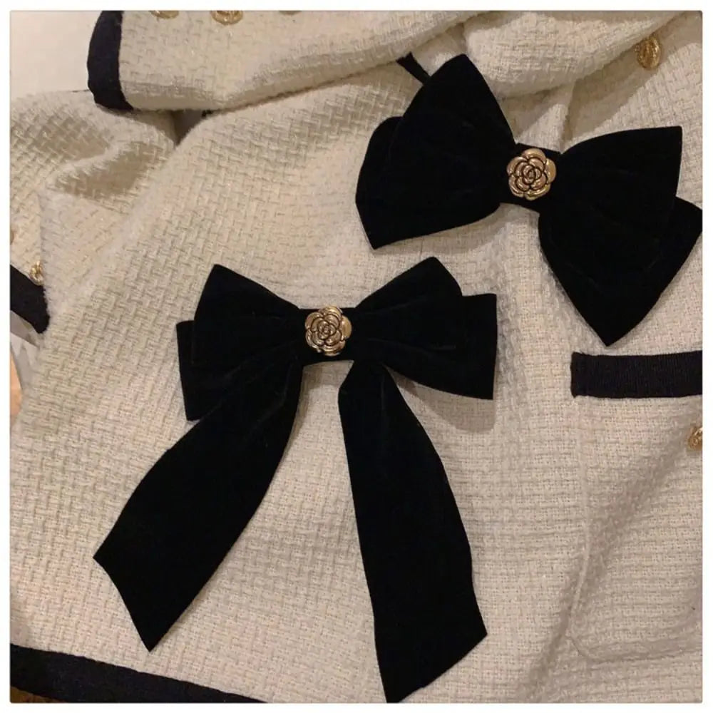 Black Velvet Bow Hair Clip | Retro Duckbill Camellia Hairpin Hair Clip QXL