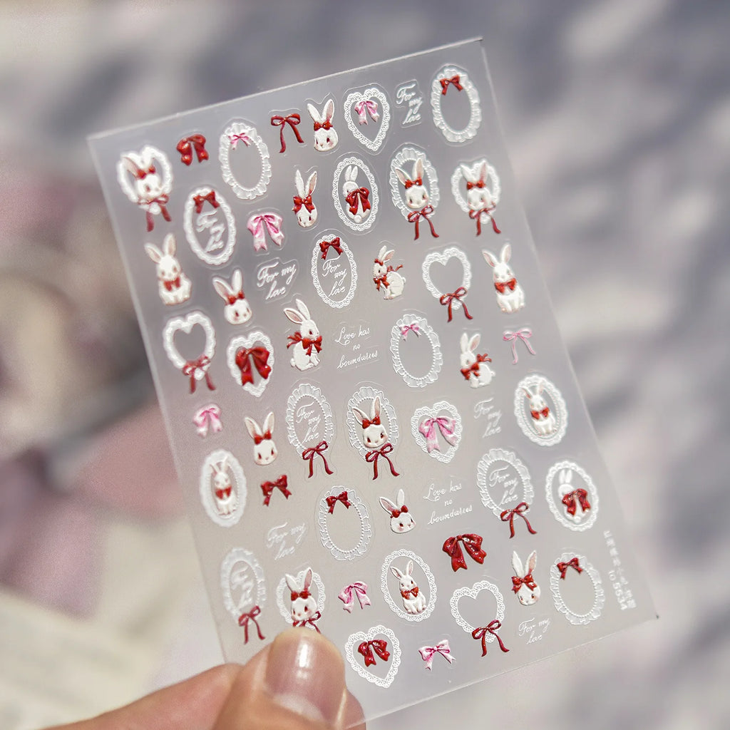 5D Bow Nail Stickers Y2K Polka Dot Silver Embossed Decals Nail Art Stickers QXL to5534