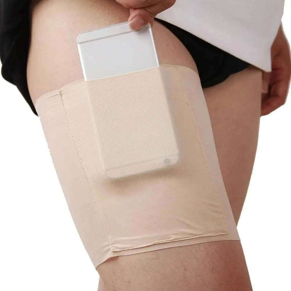 Anti-Slip Thigh Phone Pouch | Women's Spandex Leg Pocket Thigh Phone Pouch QXL White S