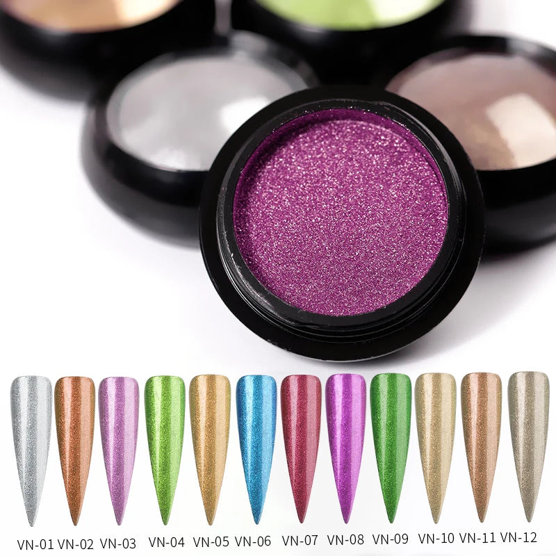 VERONNI 12-Color Chrome Nail Powder | Mirror Glitter Pigment Chrome Nail Powder QXL