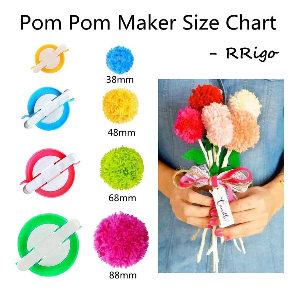 4-Size Pom Pom Maker Set | DIY Yarn Craft Knitting Tool Kit Pom Pom Maker Set QXL