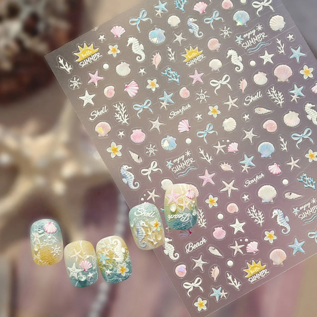 5D Ocean Nail Stickers – Seashell Starfish Beach Decals | NAILFYOU Nail Art Stickers QXL