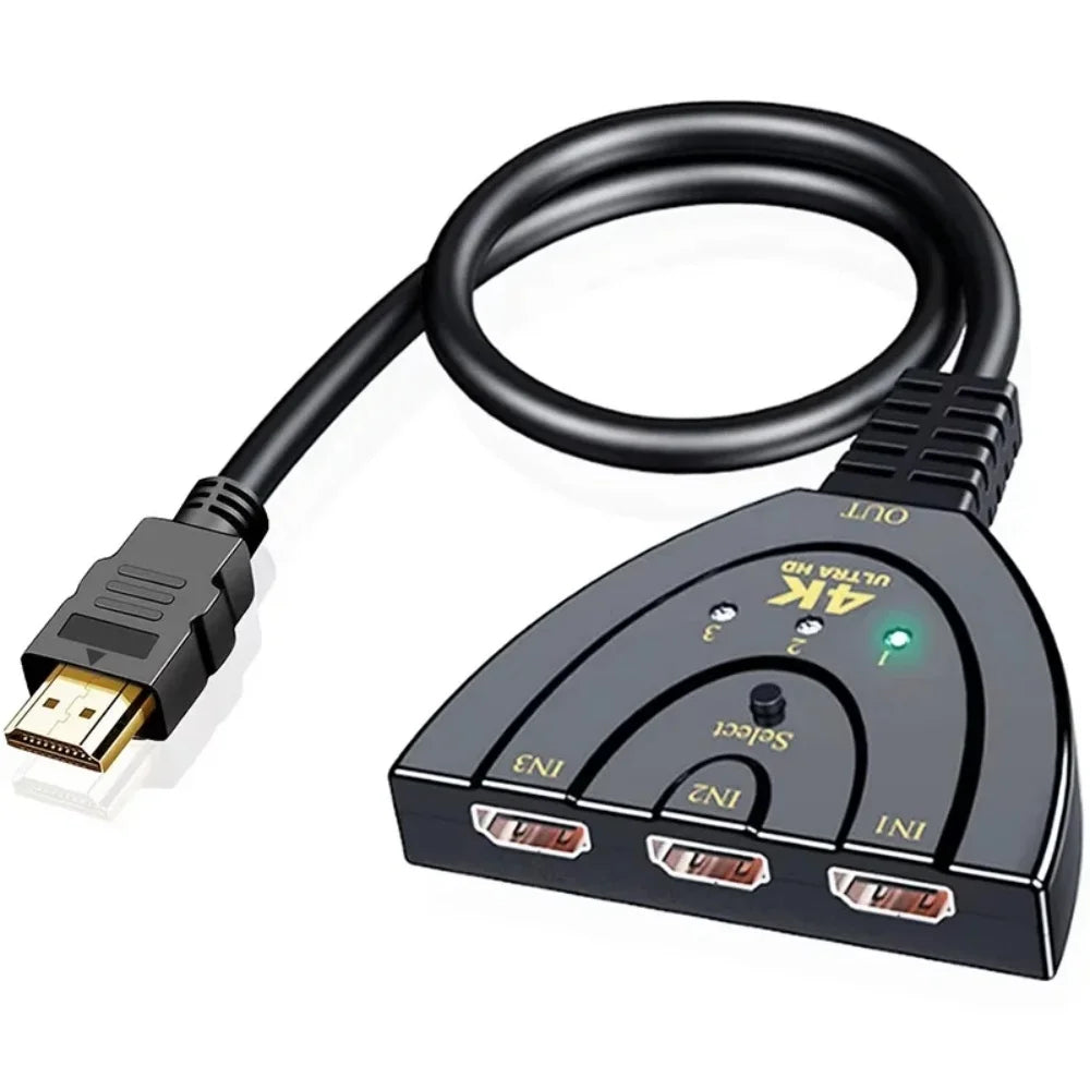 4K HDMI Switch 3-In 1-Out | PS4 PS5 Xbox PC TV Switcher HDMI Switch QXL black