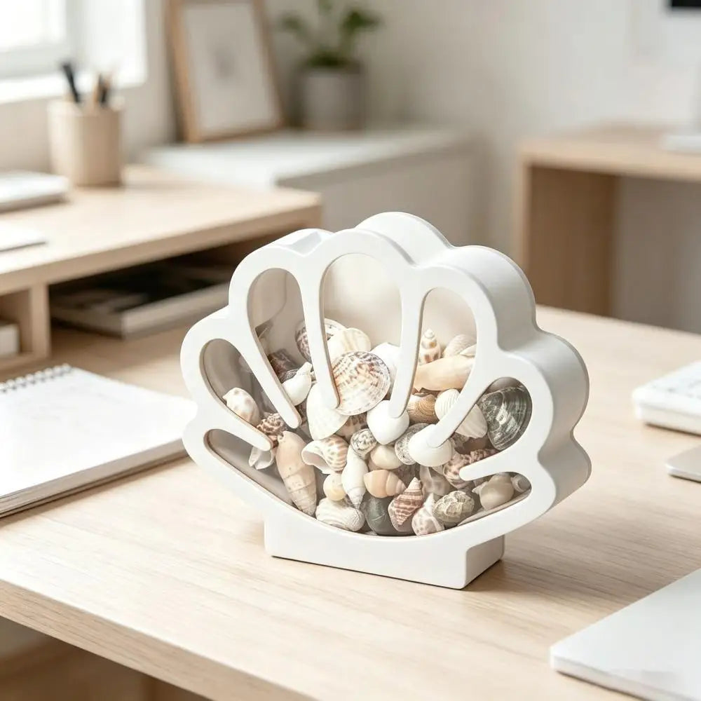 Wooden Seashell Display Box with Acrylic Window | Coastal Decor Keepsake Display Box QXL