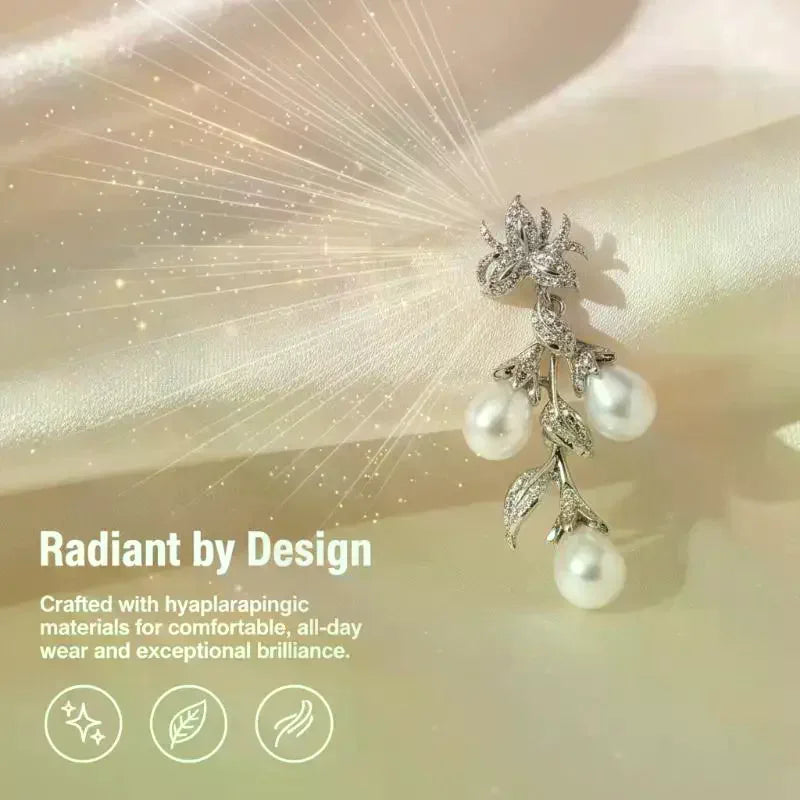 Flower Branch Drop Earrings | Cubic Zirconia & Pearl Chandelier Chandelier Drop Earrings QXL