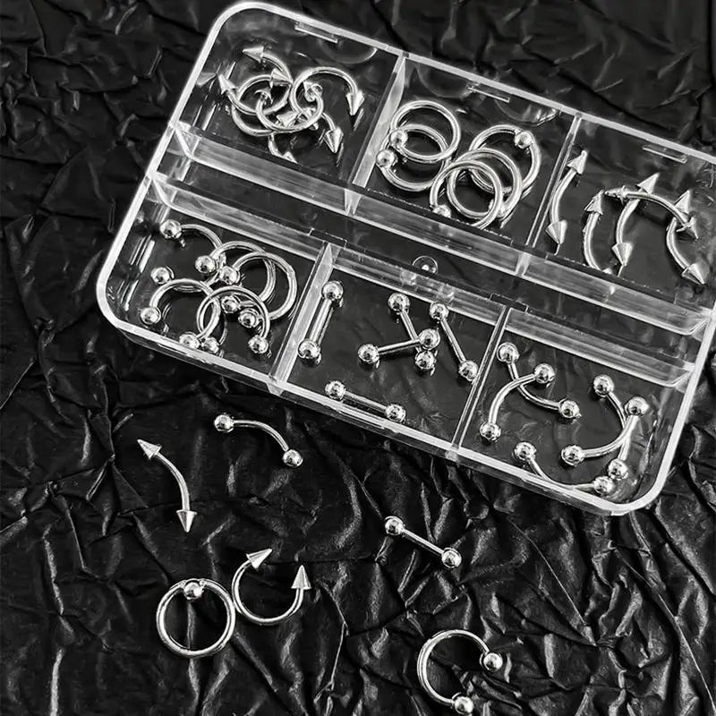3D Metal Punk Circle Nail Charms | 30/60-Pack Black & White Nail Art Charms QXL