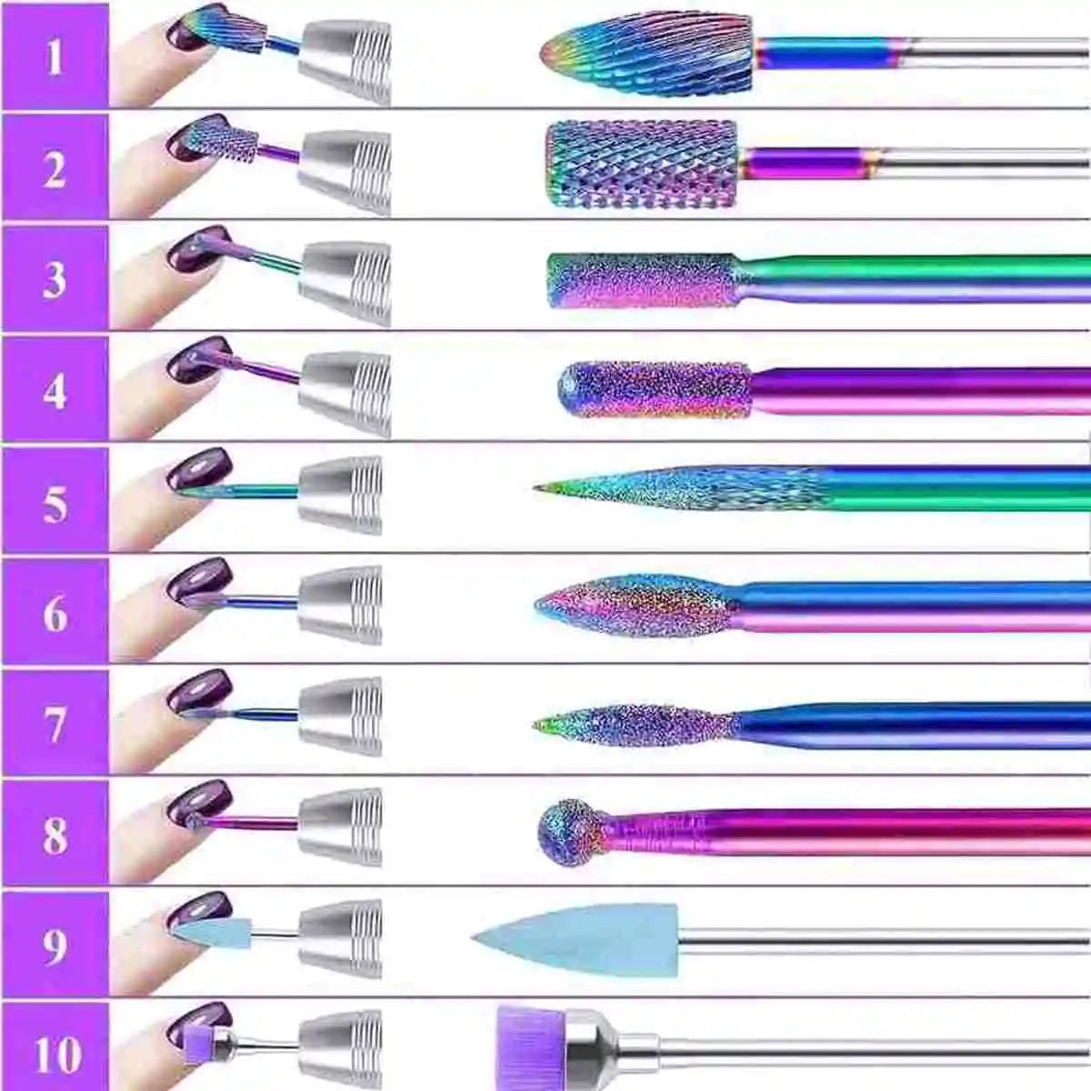 11-Pc Tungsten Carbide Nail Drill Bit Set 3/32 + Cleaning Brush Nail Drill Bit Set QXL