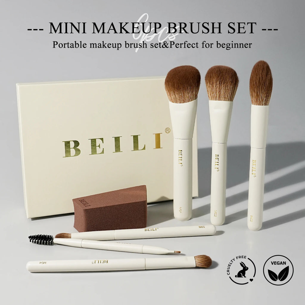 BEILI 10-Pc Mini Travel Makeup Brush Set | Synthetic Bristles Travel Makeup Brush Set QXL