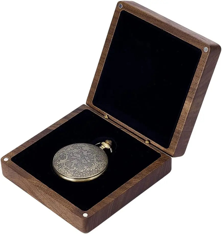 4x4" Walnut Wood Watch Box | Pocket Watch Organizer Case Watch Display Box QXL AECH04-16455