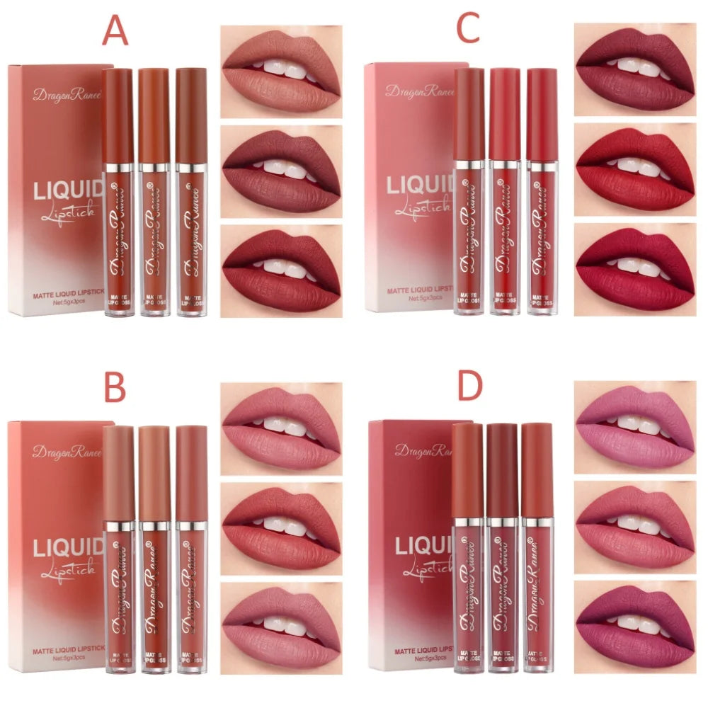 Dragon Ranee 3-Pc Velvet Matte Liquid Lipstick Set | Waterproof Liquid Lipstick Set QXL