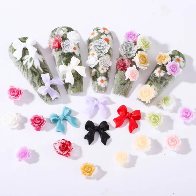 24-Pc 3D Acrylic Rose & Camellia Nail Art Charms | DIY Set Nail Art Charms QXL