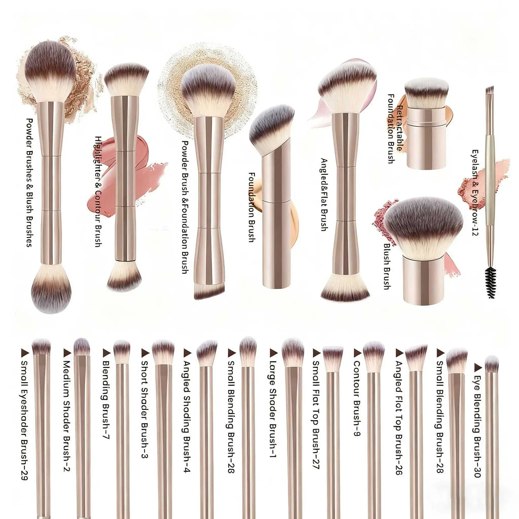 20-Pc Pro Makeup Brush Set | Metal Handle & Velvet Pouch Makeup Brush Set QXL