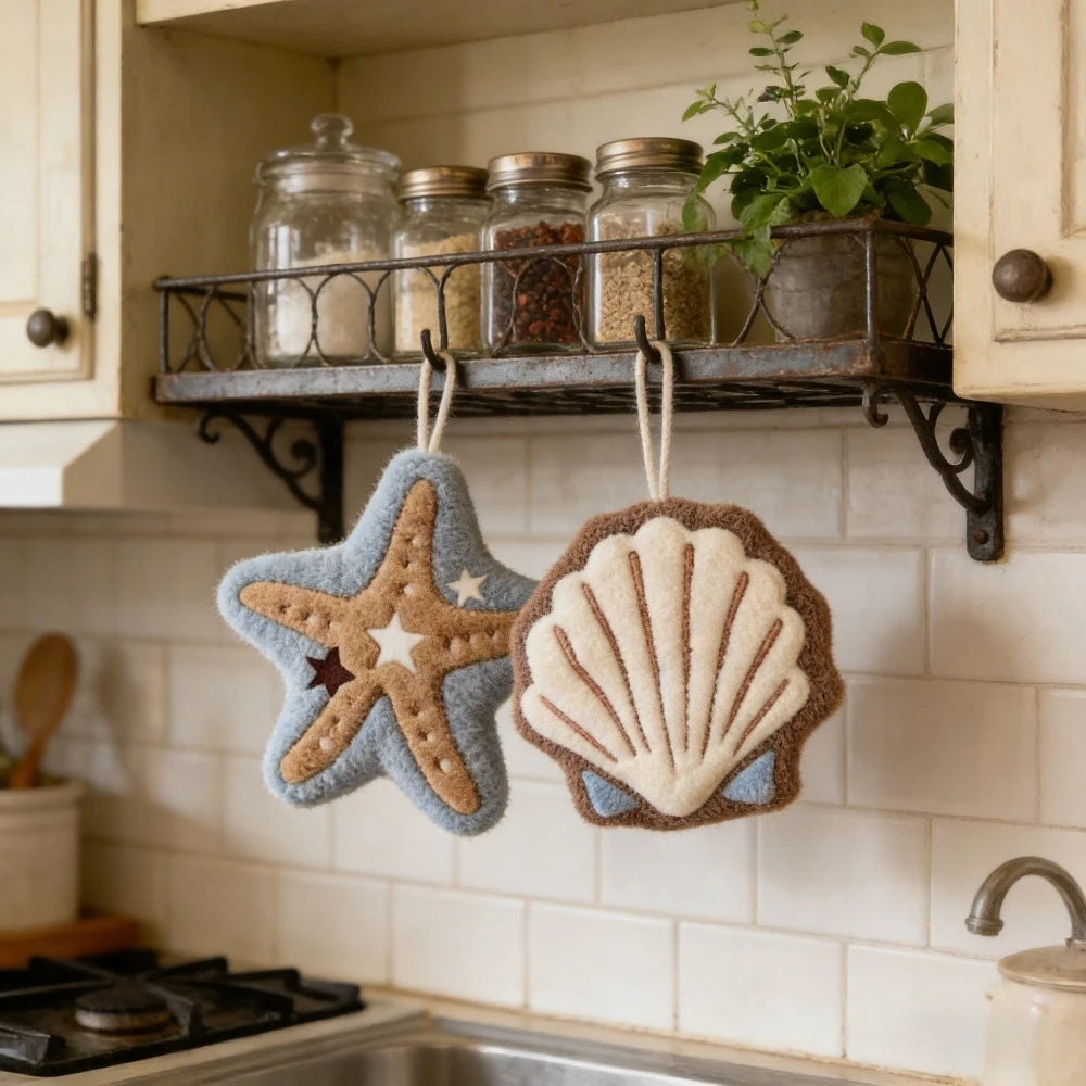 Ocean Shell Starfish Plush Hand Towel | Bathroom & Kitchen Decorative Hand Towel QXL