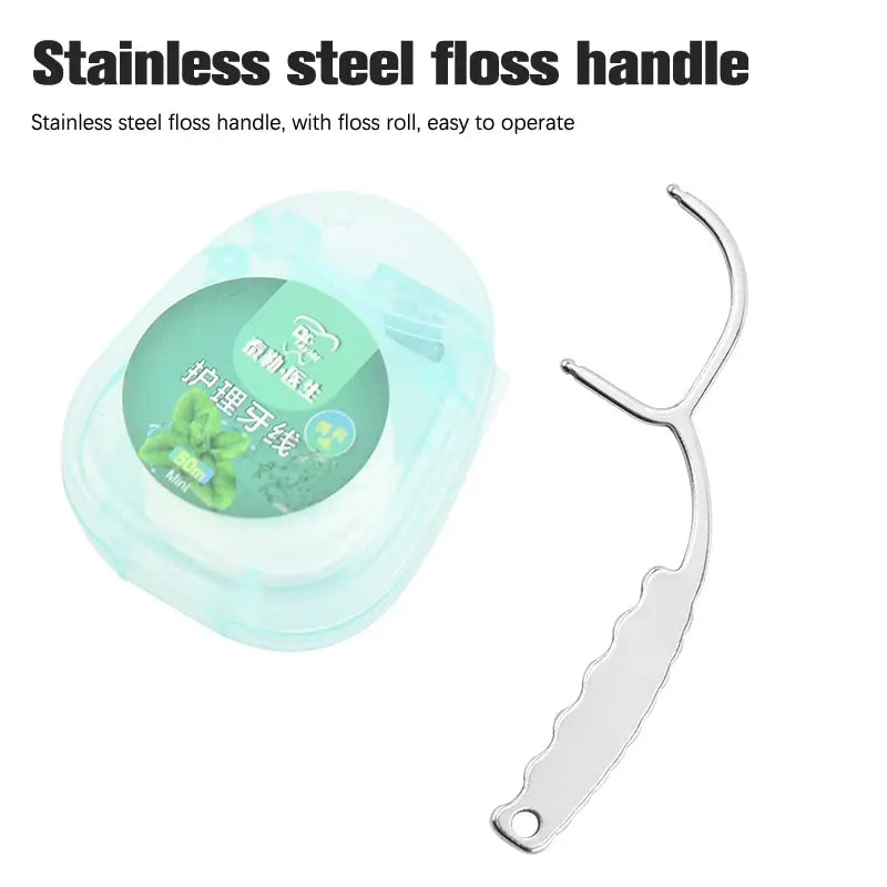 Reusable Stainless Steel Dental Floss Handle & Toothpick Dental Floss Holder QXL