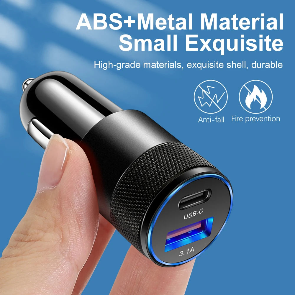 70W Car USB-C & USB-A Fast Charger Adapter | PD Quick Charge Car Charger Adapter QXL