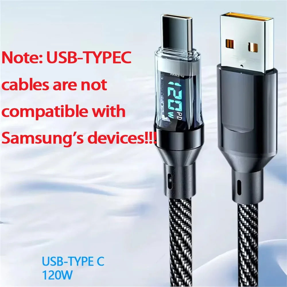 120W USB-C Fast Charging Cable with LED Display | 1M & 2M USB-C Charging Cable QXL