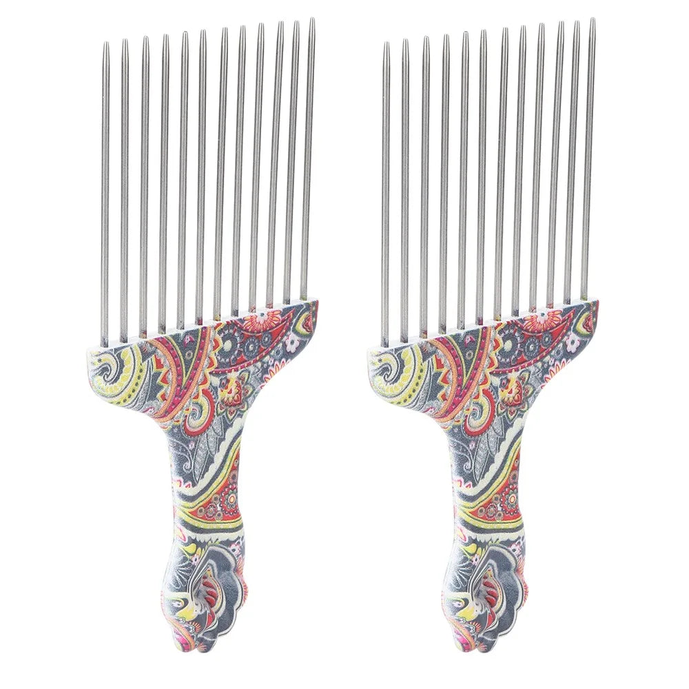 2-Pack Stainless Steel Afro Hair Pick Combs | Wide Tooth Hair Pick Comb QXL 2pcs