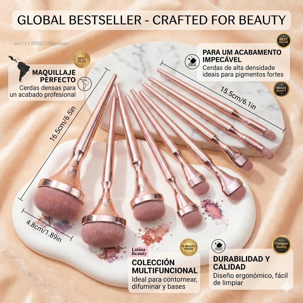 9-Piece Rose Gold Makeup Brush Set | Blush, Eyeshadow & Foundation Makeup Brush Set QXL