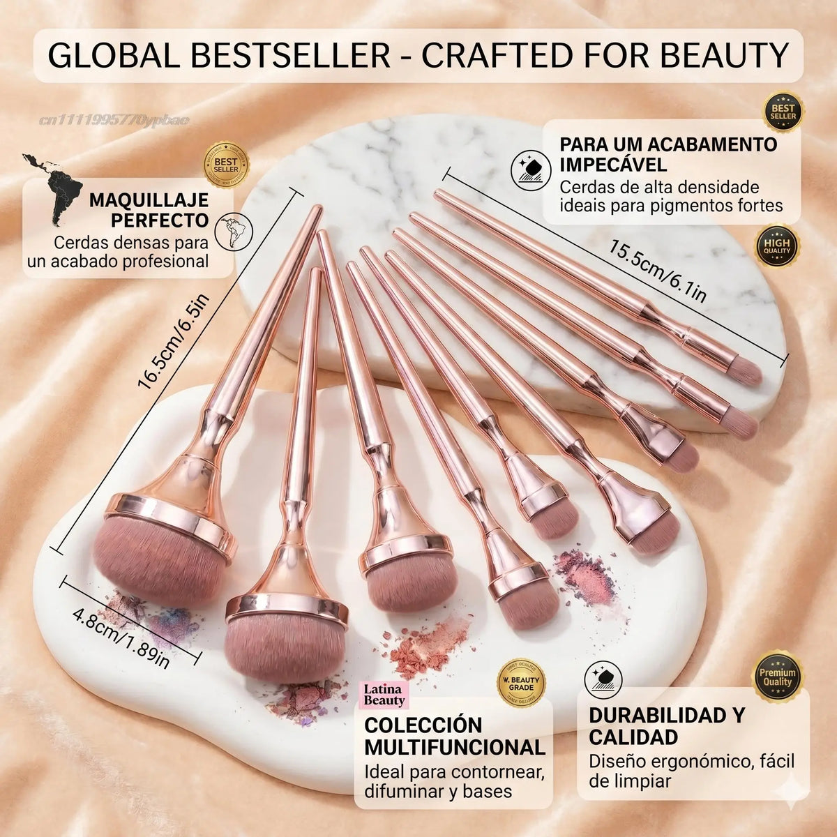 9-Piece Rose Gold Makeup Brush Set | Blush, Eyeshadow & Foundation Makeup Brush Set QXL