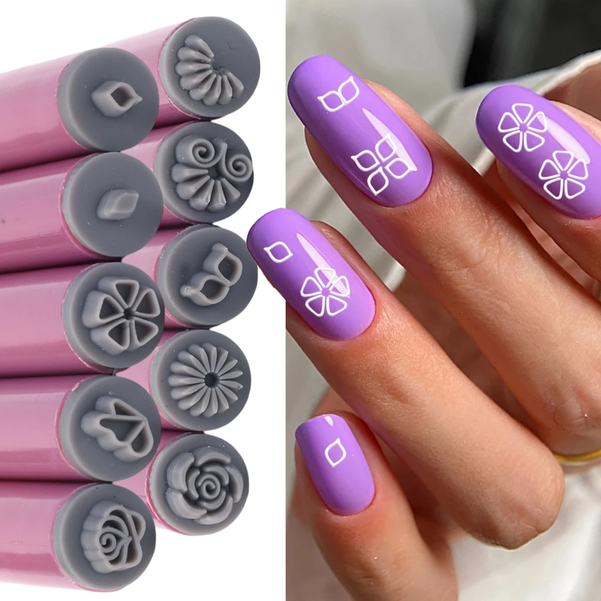 10-Pc Nail Art Stamp Pen Set | Flower & Butterfly Designs Nail Art Stamp Set QXL