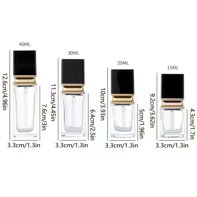 Square Glass Pump Bottle 15–40ml | Refillable Foundation Container Glass Pump Bottle QXL