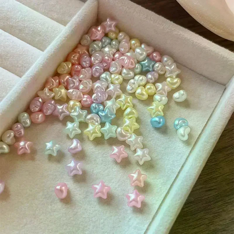 50-Pc 3D Star & Heart Nail Charms | Pearlescent Kawaii Nail Art Nail Art Charms QXL