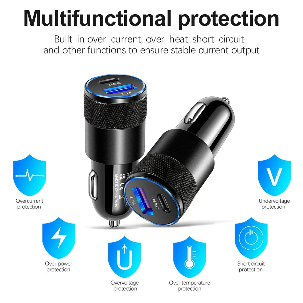 Mini 70W Dual Port Car Charger USB-C PD & QC 3.0 Fast Charge Car Charger QXL