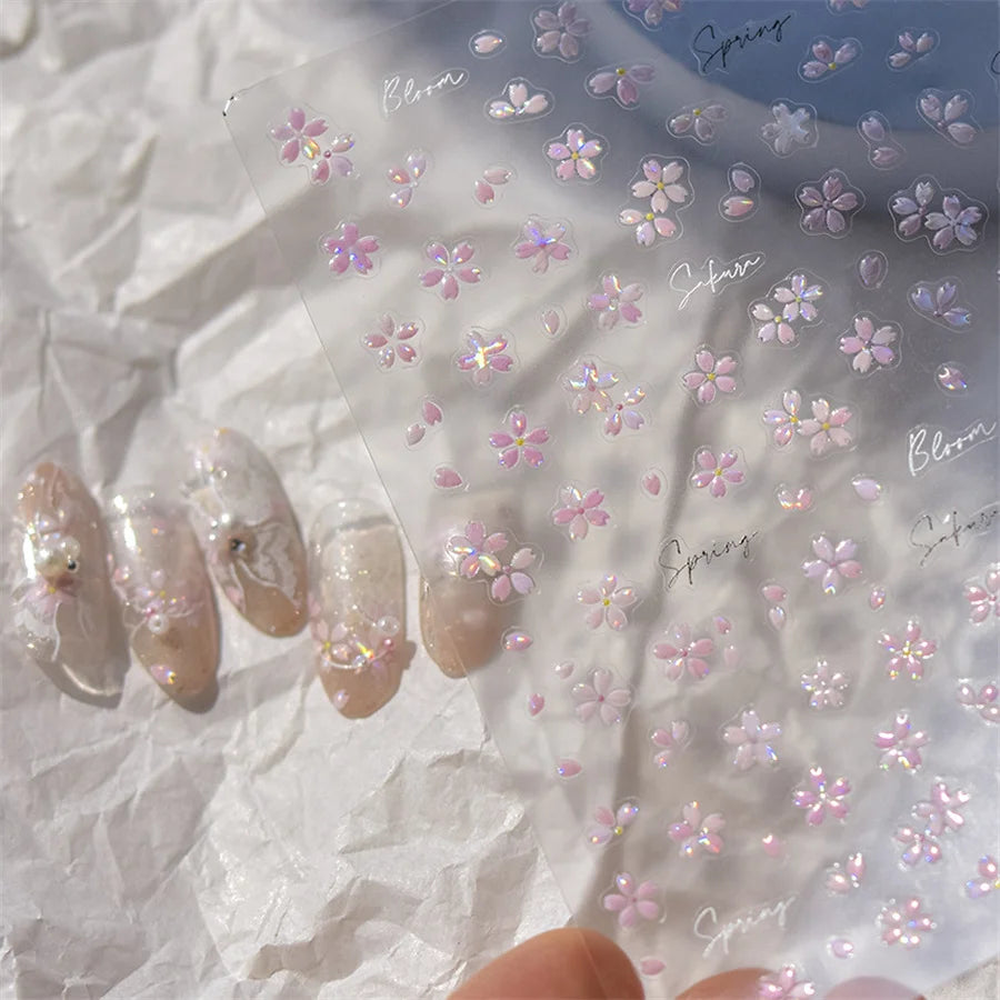 5D Bronzing Sakura Nail Stickers | Japanese Floral Decals Nail Art Stickers QXL