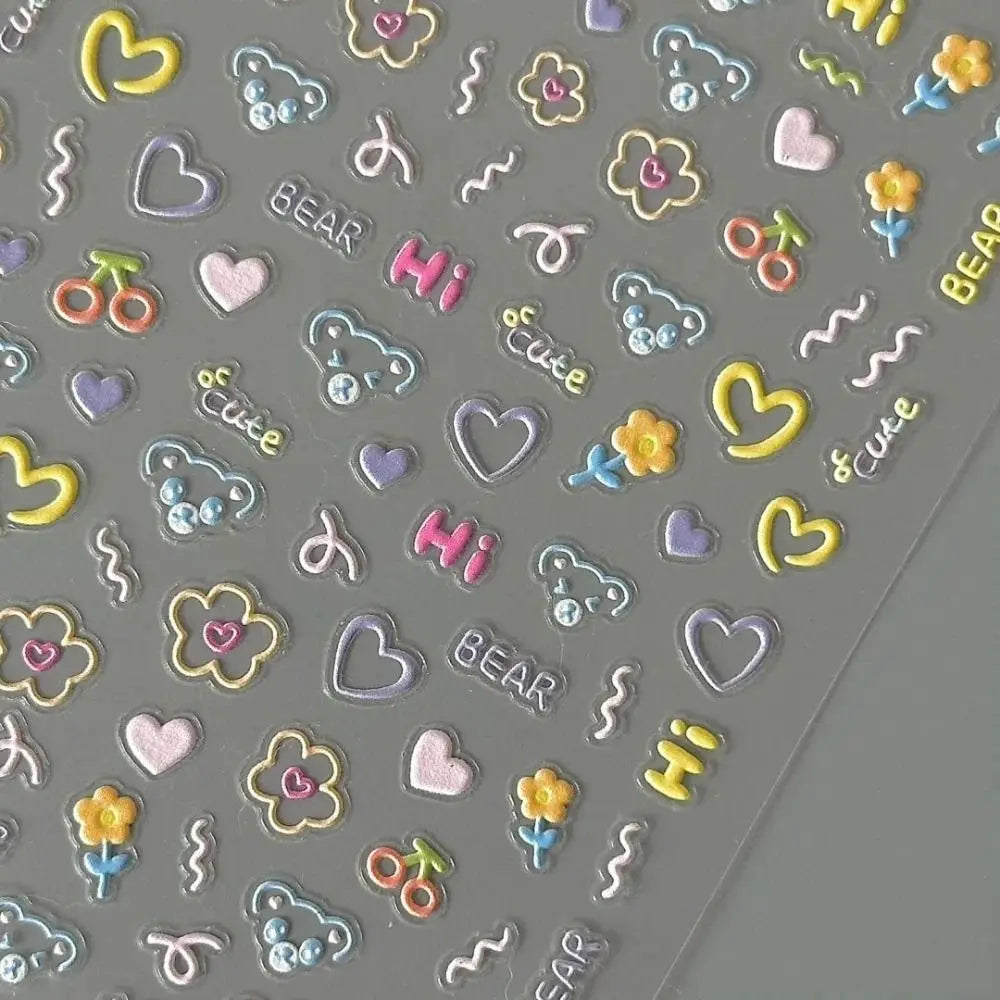 Cute Cartoon Soft Embossed Nail Art Stickers | Decals Sheet Nail Art Stickers QXL