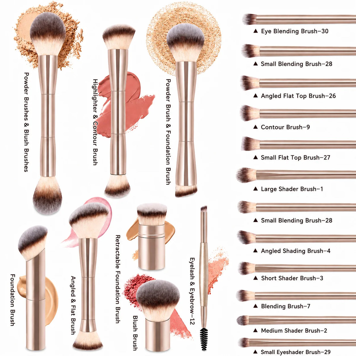 LUXEBLEND 20-Pc Pro Makeup Brush Set | Metal Handle & Velvet Pouch Makeup Brush Set QXL