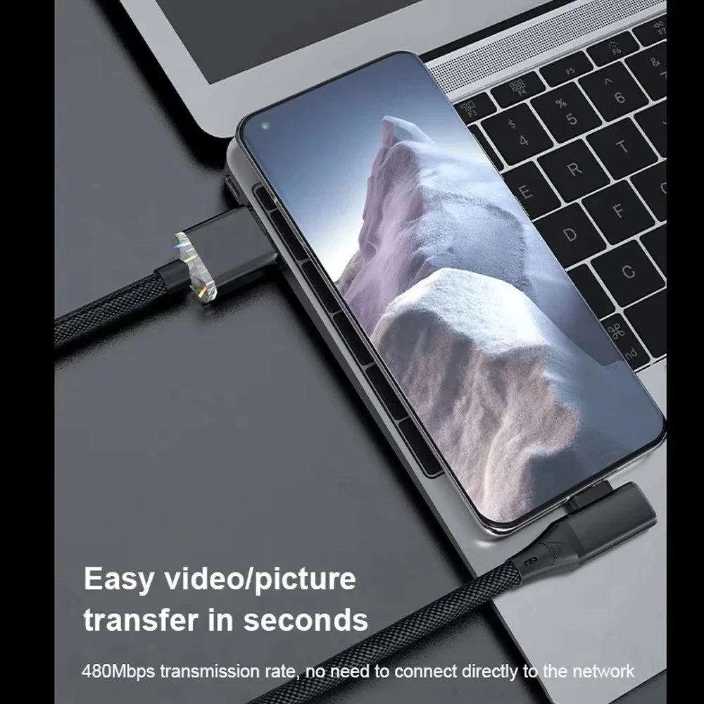 90° USB-C Cable 120W Fast Charging – Braided Nylon 6A USB-C Charging Cable QXL