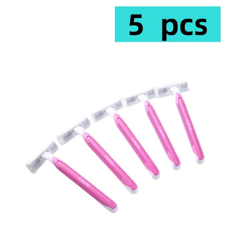Disposable Women's Razor 5-Pack | 3-Layer Stainless Steel Blade Disposable Razor QXL pink-5pcs