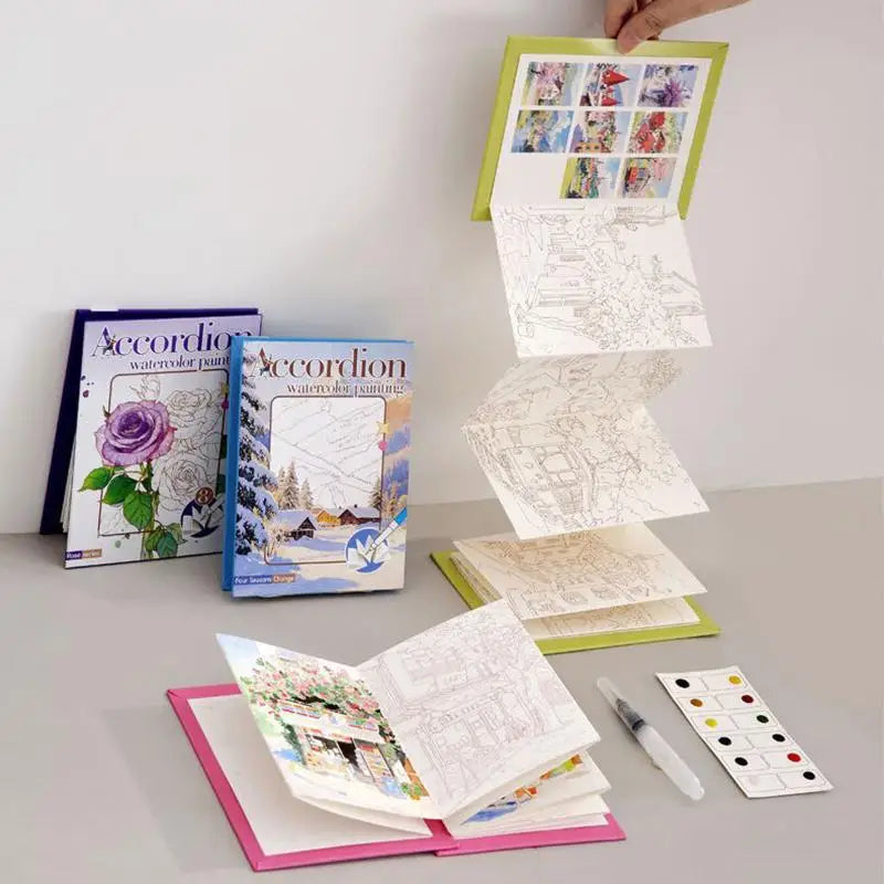 Portable Watercolor Sketchbook for Kids | Foldable Art Pad Watercolor Sketchbook QXL