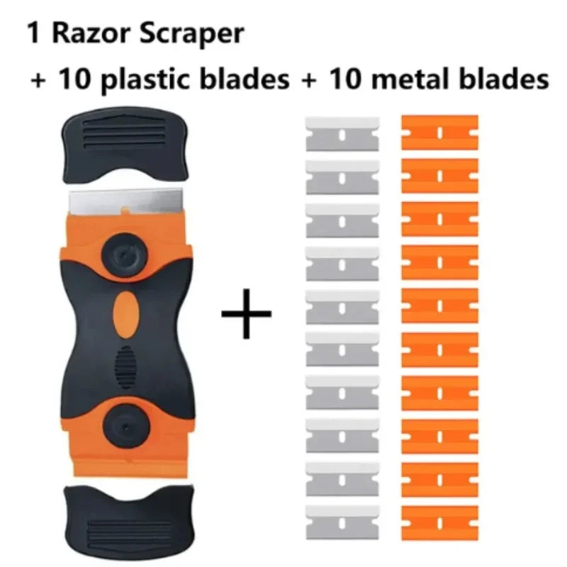 Razor Blade Scraper | 21-Pc Plastic & Metal Blades for Glass Razor Blade Scraper QXL