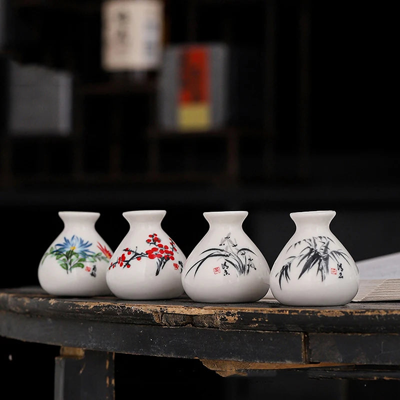 Retro Mini Chinese Ceramic Vase | White Enamel Home Décor Mini Ceramic Vase QXL