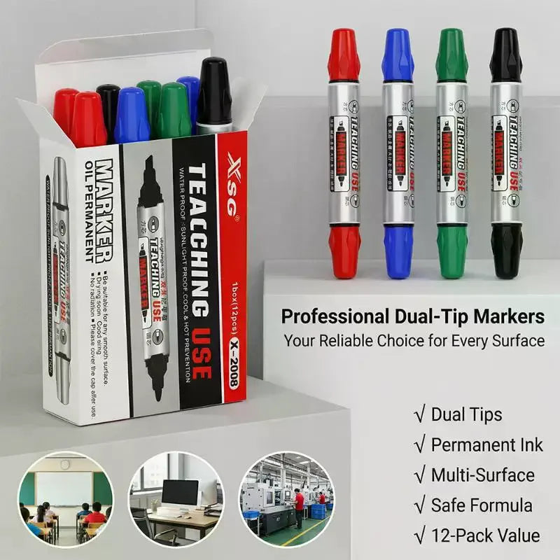 Dual Tip Permanent Marker | Oil-Based Waterproof Multi-Surface Permanent Marker QXL