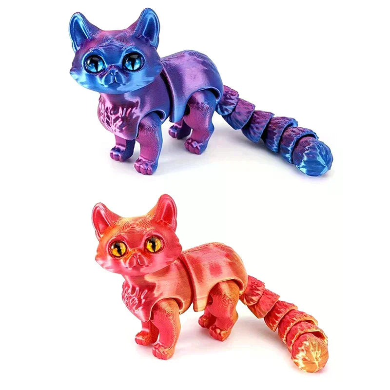 12cm Articulated 3D Printed Cat Figure | Desk Decor & Gift Articulated Cat Figurine QXL