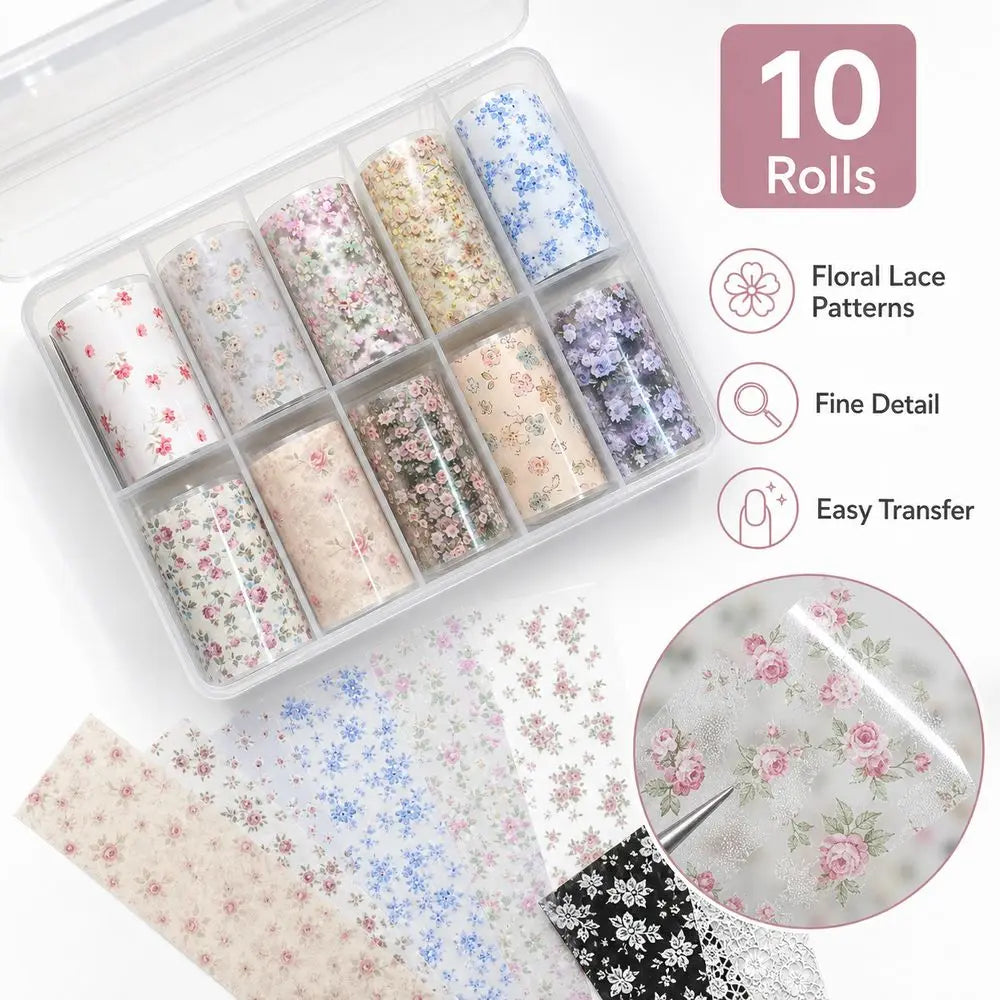 Lace Rose Nail Foil Stickers | Black & White Sequin Transfer Nail Foil Stickers QXL