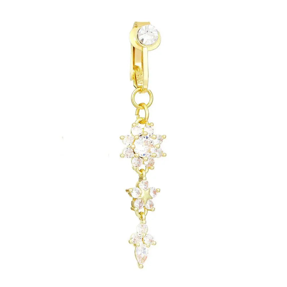 Clip-On Crystal Dangle Belly Button Ring | No Piercing Needed Clip-On Navel Ring QXL A