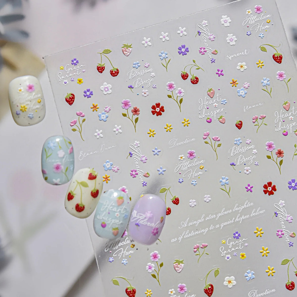 5D Embossed Floral Nail Stickers | Garden Berry & Flower Decals Nail Art Stickers QXL