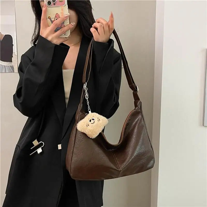 Retro PU Leather Shoulder Bag – Large Capacity Women's Tote Women's Shoulder Bag QXL