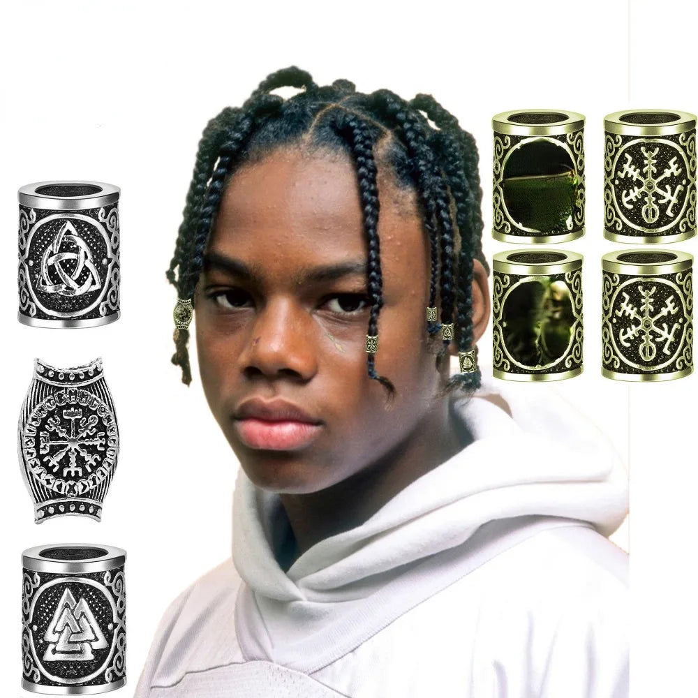 5-Pack Viking Rune Dreadlock & Beard Beads | DIY Braiding Hair & Beard Beads QXL
