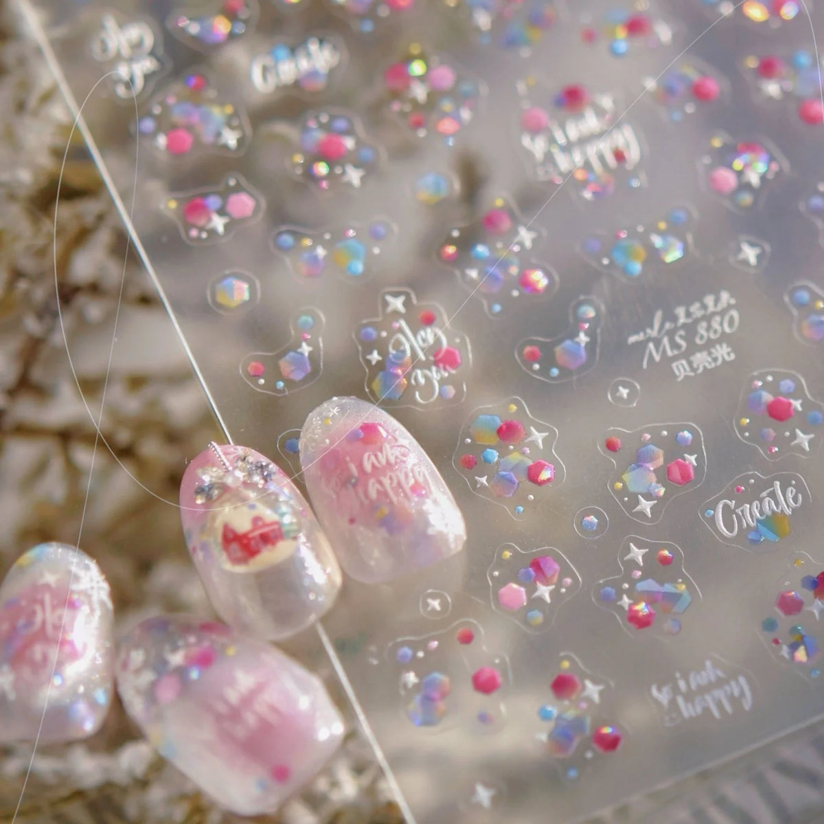 5D Holographic Nail Stickers – Bubble Star Self-Adhesive Decals Nail Art Stickers QXL