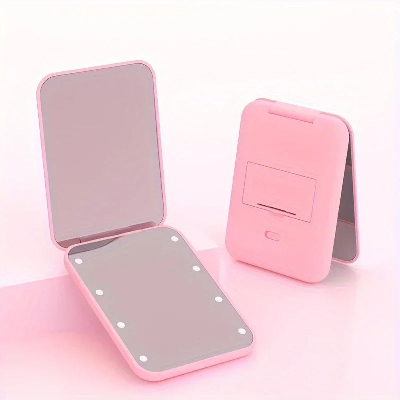 Mini LED Lighted Compact Mirror | 1X/3X Magnifying Travel Lighted Compact Mirror QXL Pink