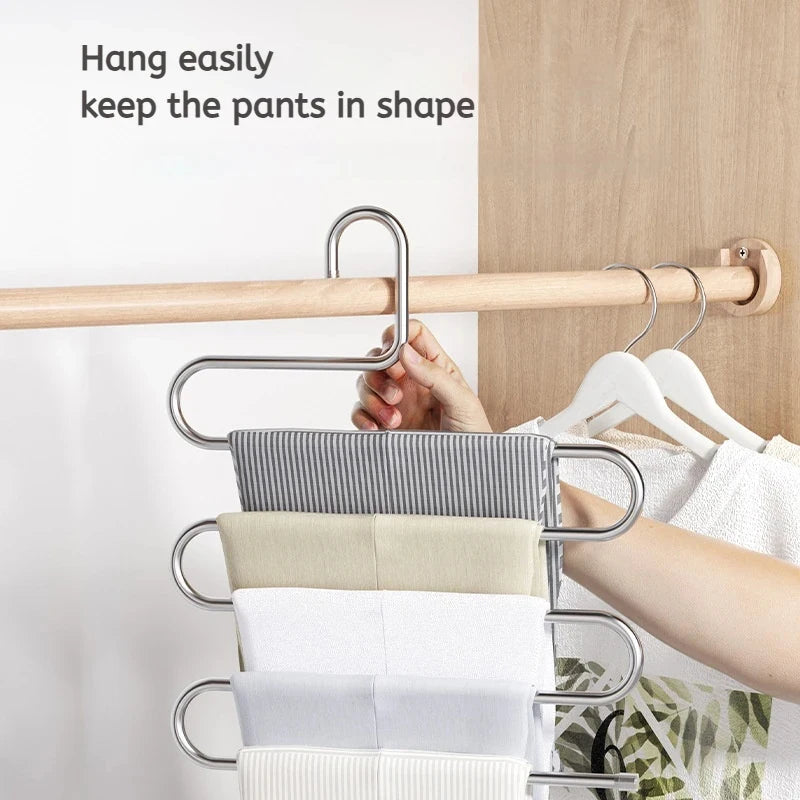 5-Layer Stainless Steel Pants Hanger Rack | Wardrobe Organizer Pants Hanger Rack QXL