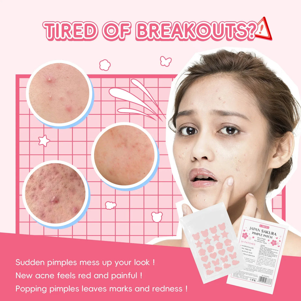 LAIKOU Sakura Hydrocolloid Pimple Patches – 24 Cute Shapes Pimple Patches QXL