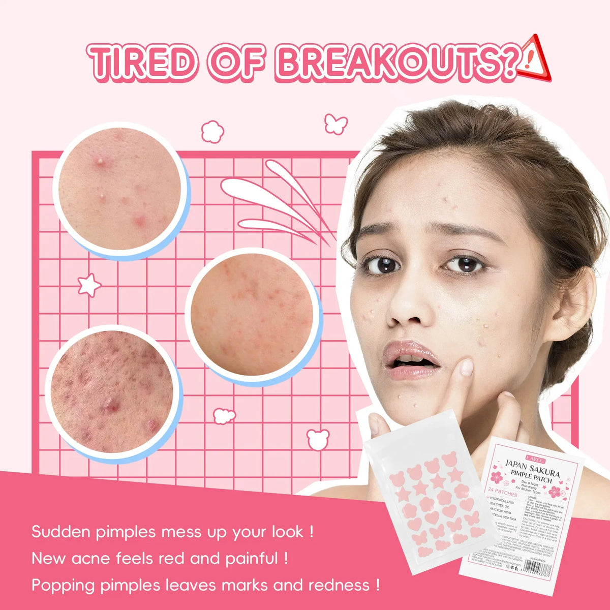LAIKOU Sakura Hydrocolloid Pimple Patches – 24 Cute Shapes Pimple Patches QXL