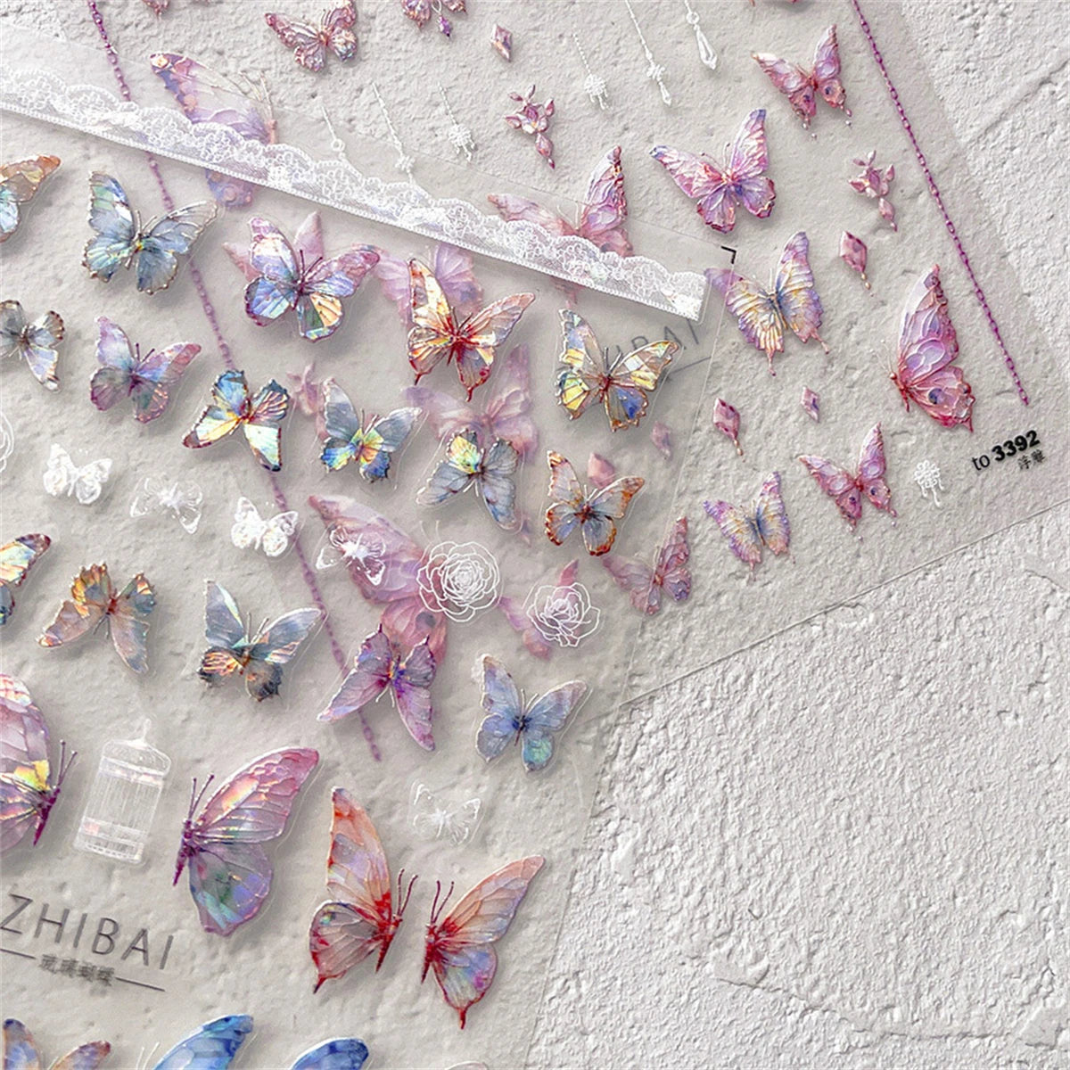 5D Laser Butterfly Nail Stickers | Kawaii Pink Blue Decals Nail Art Stickers QXL