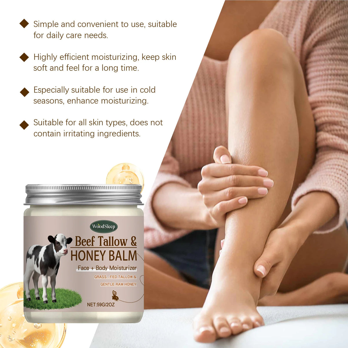 WOODSLEEP Shea Butter Tallow Honey Balm | Deep Moisturizer Moisturizing Body Cream QXL