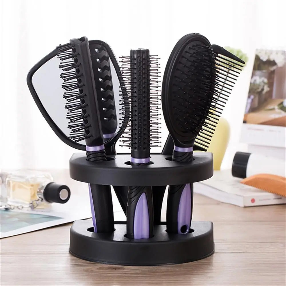 5-Piece Hair Brush & Scalp Massager Comb Set with Mirror Hair Brush Set QXL purple